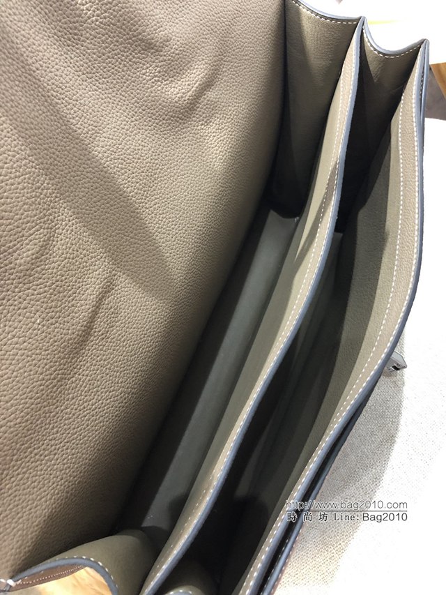 Hermes男包 愛馬仕密碼鎖公事包38cm原版togo皮 蠟線縫製 大象灰  tdh2134